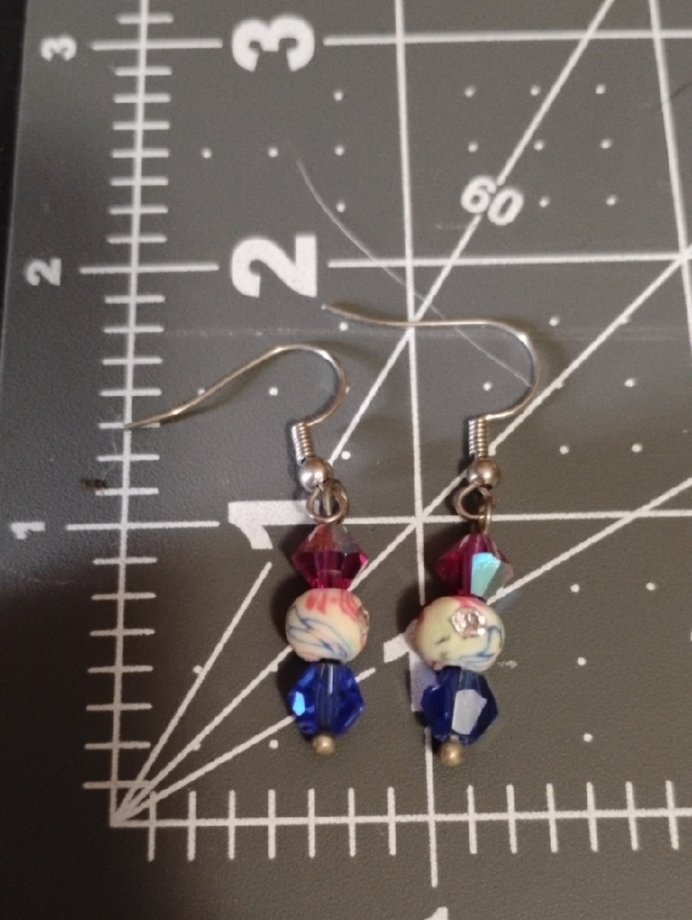 Handmade Blue and Pink Beaded Drop Earrings